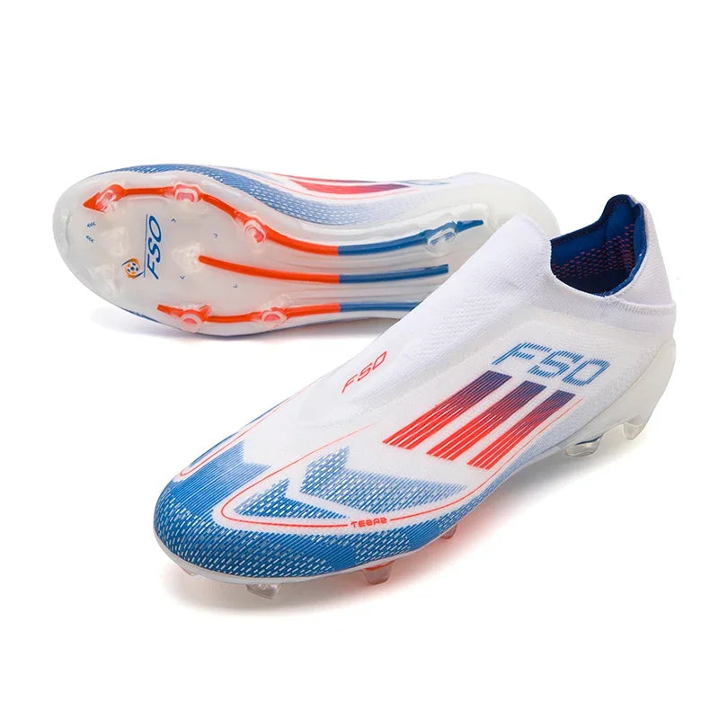 White Laceless Soccer Cleats
