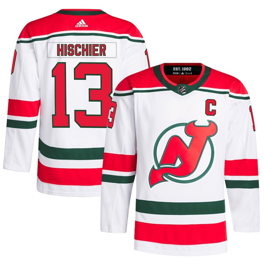 Men's New Jersey Devils Nico Hischier White Primegreen Jersey