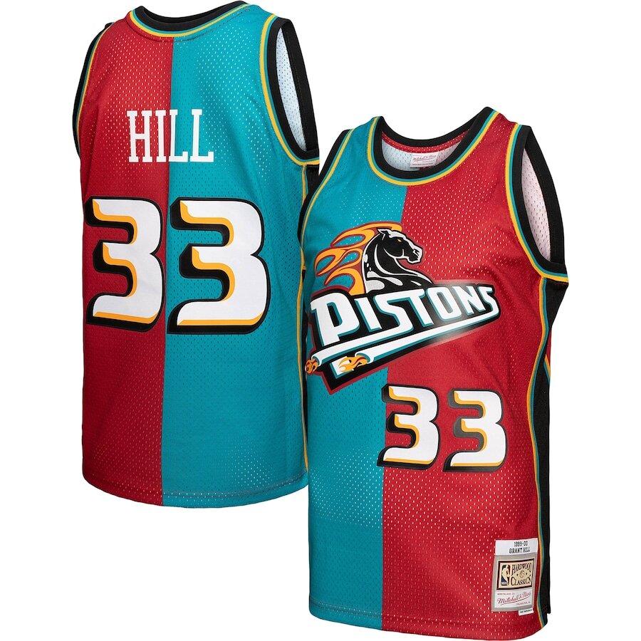 Men's Detroit Pistons Grant Hill Teal/Red Hardwood Jersey