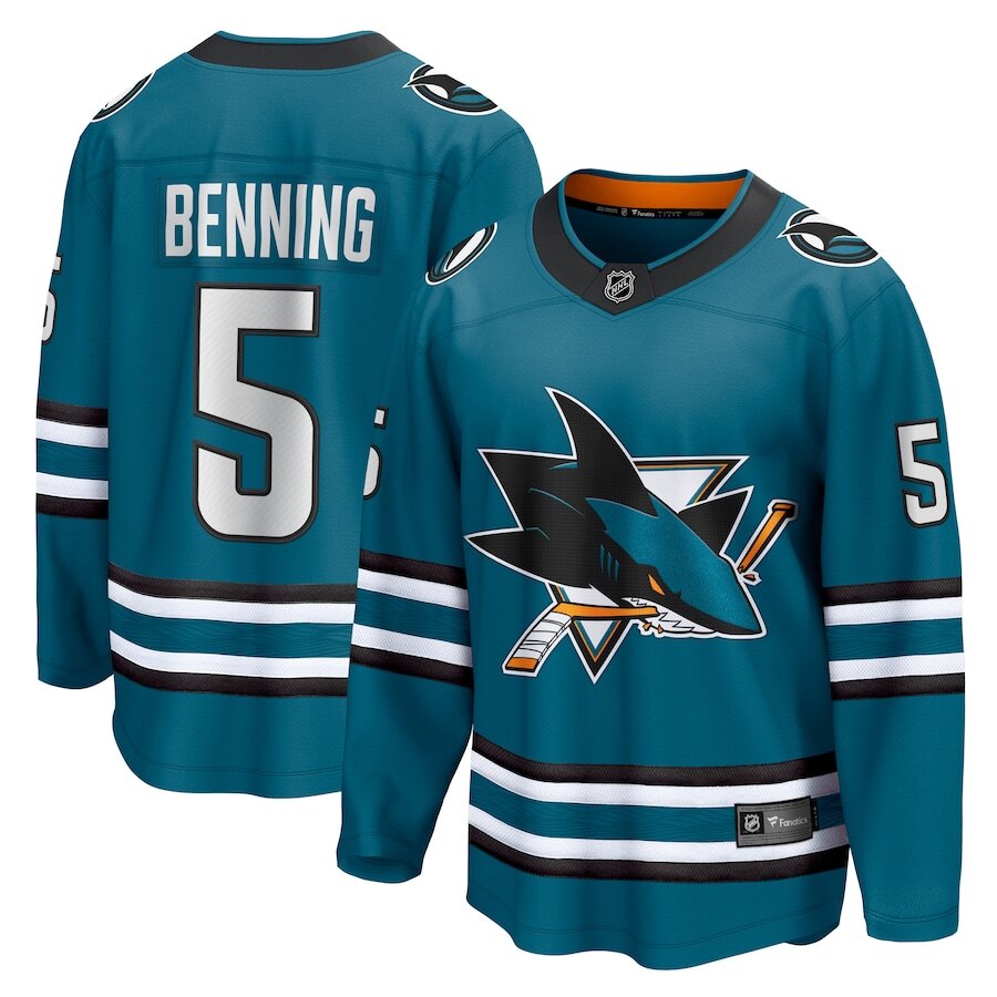 Men's San Jose Sharks Matt Benning Teal Jersey