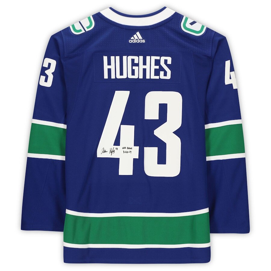 Men's Vancouver Canucks Quinn Hughes Blue Jersey