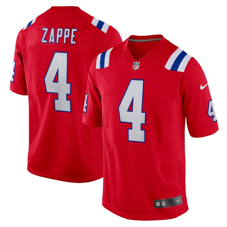 Men's New England Patriots Bailey Zappe Red Alternate Jersey