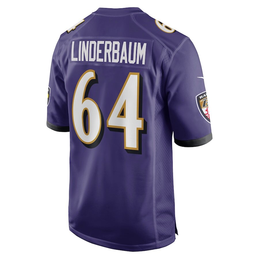 Men's Baltimore Ravens Tyler Linderbaum Purple Jersey.