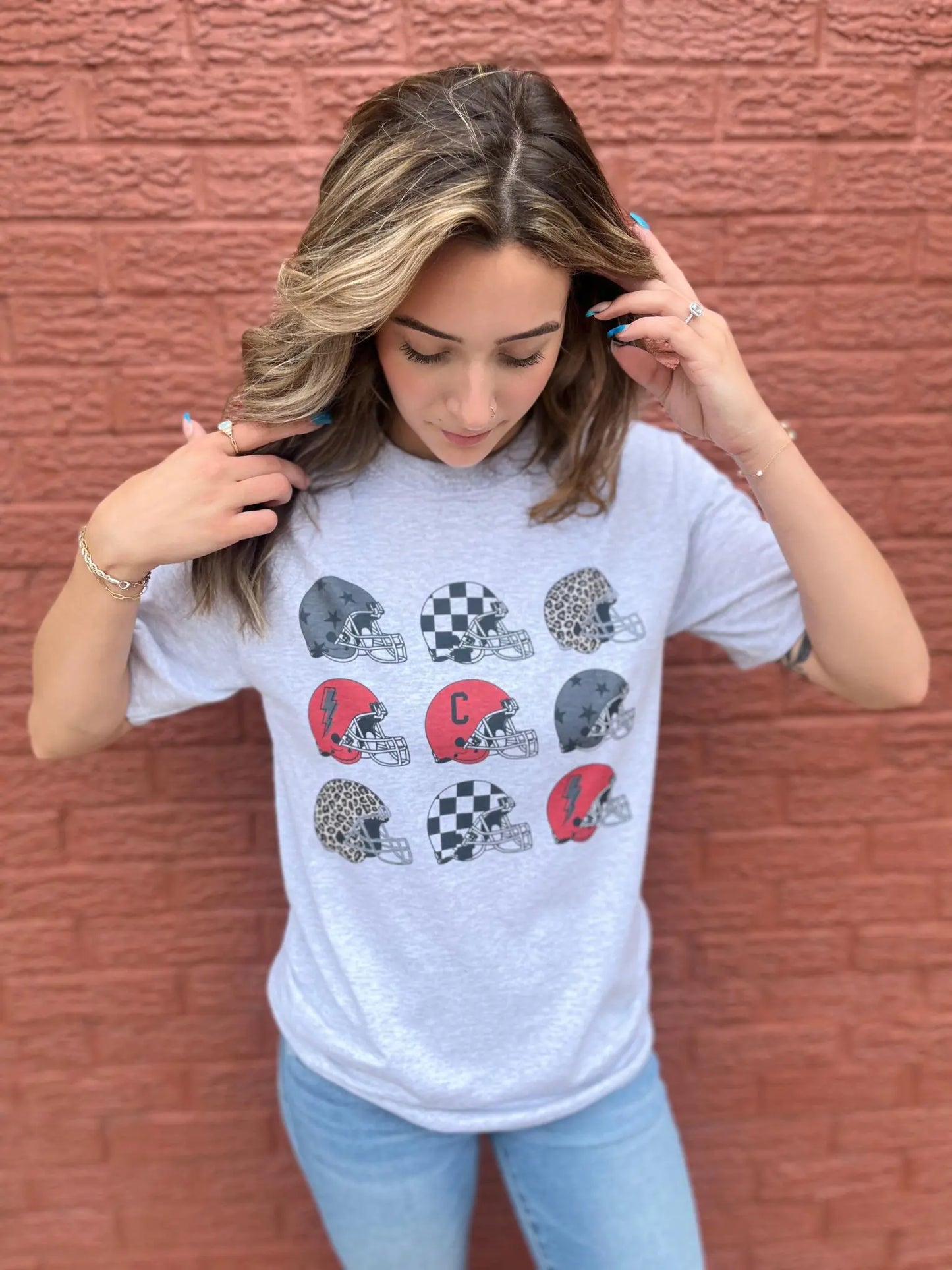 Repeating Football Helmet Custom Mascot Tee